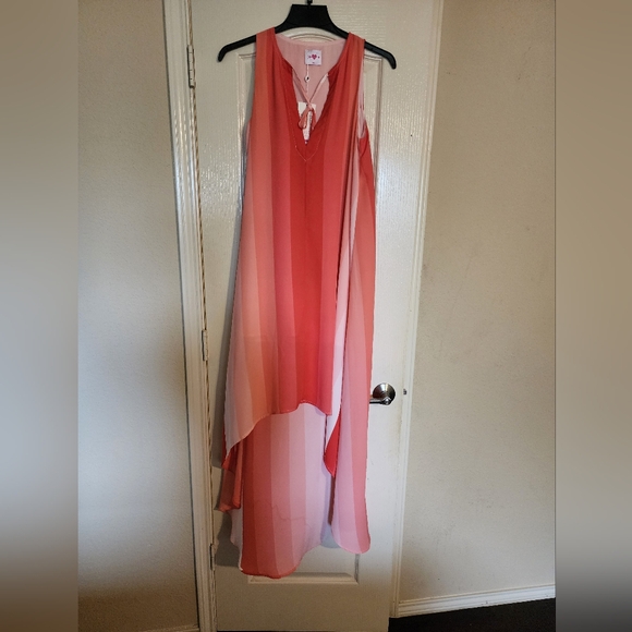 Buddy Love NWT peach and coral striped hi low maxi dress size SMALL - Picture 3 of 5